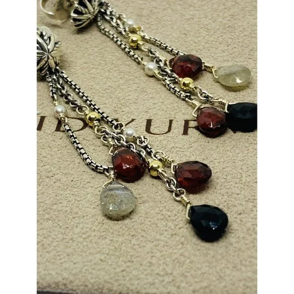 David Yurman Multi-Stone Pearl Sterling Silver Drop Earrings 18K 750 - Picture 8 of 12